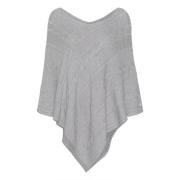 Grijs Melange Gebreide Poncho Cream , Gray , Dames