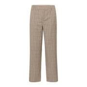 Elastische Taille Wijde Pijp Broek Ancient Scroll Check Cream , Beige ...