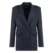 Tweed Revers Jas Hugo Boss , Blue , Dames