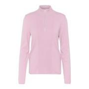 Hoge Hals Pullover Gebreid Dawn Pink Cream , Pink , Dames