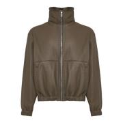 Shearling Leren Blouson Jas Fendi , Brown , Heren