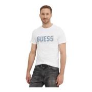 Slim Katoen Logo Print T-Shirt Guess , White , Heren