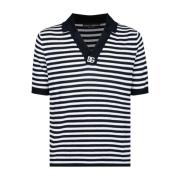 Blauw Wit Gestreept V-Hals Polo Shirt Dolce & Gabbana , Black , Heren