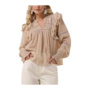 Beige Voile Blouse Stijlvolle Elegantie Neo Noir , Beige , Dames