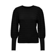 L/S Trui met Pofmouwen en Ronde Hals Only , Black , Dames