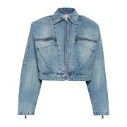 Denim Cropped Jack met Ritsdetails Gestuz , Blue , Dames