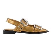 Chunky Buckle Ballerina in Zwart Ganni , Yellow , Dames