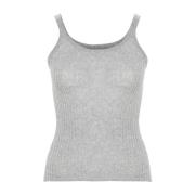 Kasjmier Ribgebreide U-Hals Top Ermanno Scervino , Gray , Dames