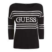 Gestreepte Gebreide Trui Guess , Black , Dames