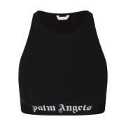 Zwarte Sport Crop Top Racer Halslijn Palm Angels , Black , Dames