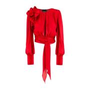 Satin Ruched Blouse met Bloemenapplicatie Pinko , Red , Dames