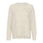 Kabeltrui Pullover Wit Grijs Melange Soaked in Luxury , Beige , Dames