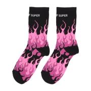 Flames Jacquard Logo Sokken Zwart/Roze/Wit Vision OF Super , Multicolo...