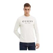 Logo Print T-Shirt - Wit Stretch Guess , White , Heren