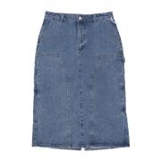 Denim Midi Rok met Gereedschapszakken Obey , Blue , Dames