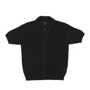 Monogram Jacquard Zip Polo Sweater HUF , Black , Heren