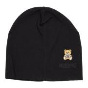 Effen Logo Teddy Bear Beanie Moschino , Black , Dames