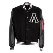 Zwarte College Jack met Geborduurde Patches Alpha Industries , Black ,...