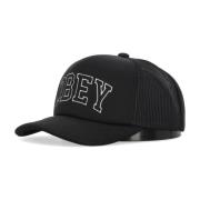 Zwarte truckerpet met gebogen klep Obey , Black , Heren