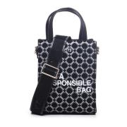 Geometrische Print Zwarte Tas V73 , Black , Dames