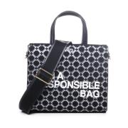 Zwarte Geometrische Print Eco-Vriendelijke Tas V73 , Black , Dames