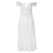 Witte Daisy Drop Schouder Midi Jurk For Love & Lemons , White , Dames