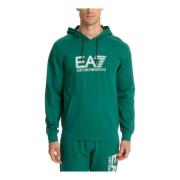 Trekkoord Hoodie Logo Patroon Effen Emporio Armani EA7 , Green , Heren