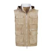 Capuchon Suede Resin Gilet Eleventy , Brown , Heren