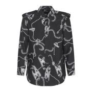 Zijden Poplin Overhemd met Handgeschilderde Kunst Burberry , Black , D...