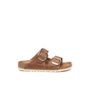 Leren sandalen met goudkleurige gesp Birkenstock , Brown , Dames