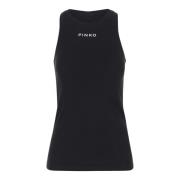 Stretch Katoen Crew Neck Mouwloze Top Pinko , Black , Dames