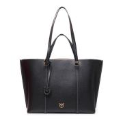 Gele Leren Shopper Tas Pinko , Black , Dames