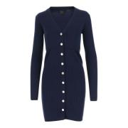 V-hals Wolmix Gebreide Jurk Navy Pinko , Blue , Dames