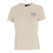 Love Birds Geborduurd Katoenen T-shirt Pinko , Beige , Dames