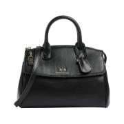 Zwarte Shopper Tas met Logo Detail Armani Exchange , Black , Dames