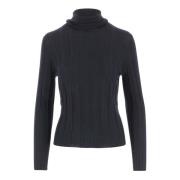 Wol Hoge Hals Pullover Marineblauw Allude , Blue , Dames