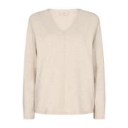 Beige V-hals Pullover met Fijn Breisel Freequent , Beige , Dames