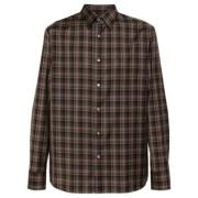 Geruite Tartan Overhemd Bruin Wol Brioni , Brown , Heren