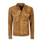 Denim Jacket in Suède Eleventy , Brown , Heren