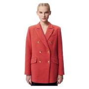 Elegante Tweed Blazer met Gouden Knopen Bizuu , Orange , Dames