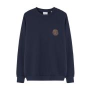 Navy Blauwe Sweater met Achterprint Les Deux , Blue , Heren