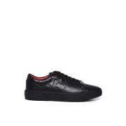 Zwarte Leren Sneakers met Rode Accenten Hugo Boss , Black , Heren