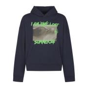 Blauwe Sweater Hoodie Groen Fluo Palm Angels , Blue , Heren