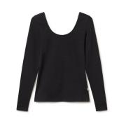 Perzik-Stof Scoop Back Tee Twothirds , Black , Dames