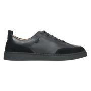 Heren Zwarte Lage Sneakers gemaakt van Premium Italiaans Leer en Velou...