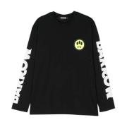 Zwarte longsleeve T-shirt met glimlach detail Barrow , Black , Heren