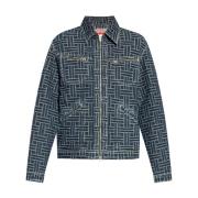 Denim Jacquard Logo Motif Leren Jas Kenzo , Blue , Heren