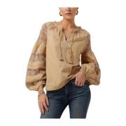 Bruine Blouse met Kant Ibana , Brown , Dames