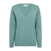 Turquoise V-hals Pullover Freequent , Blue , Dames