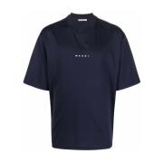 Katoenen Logo Print T-Shirt Marni , Blue , Heren